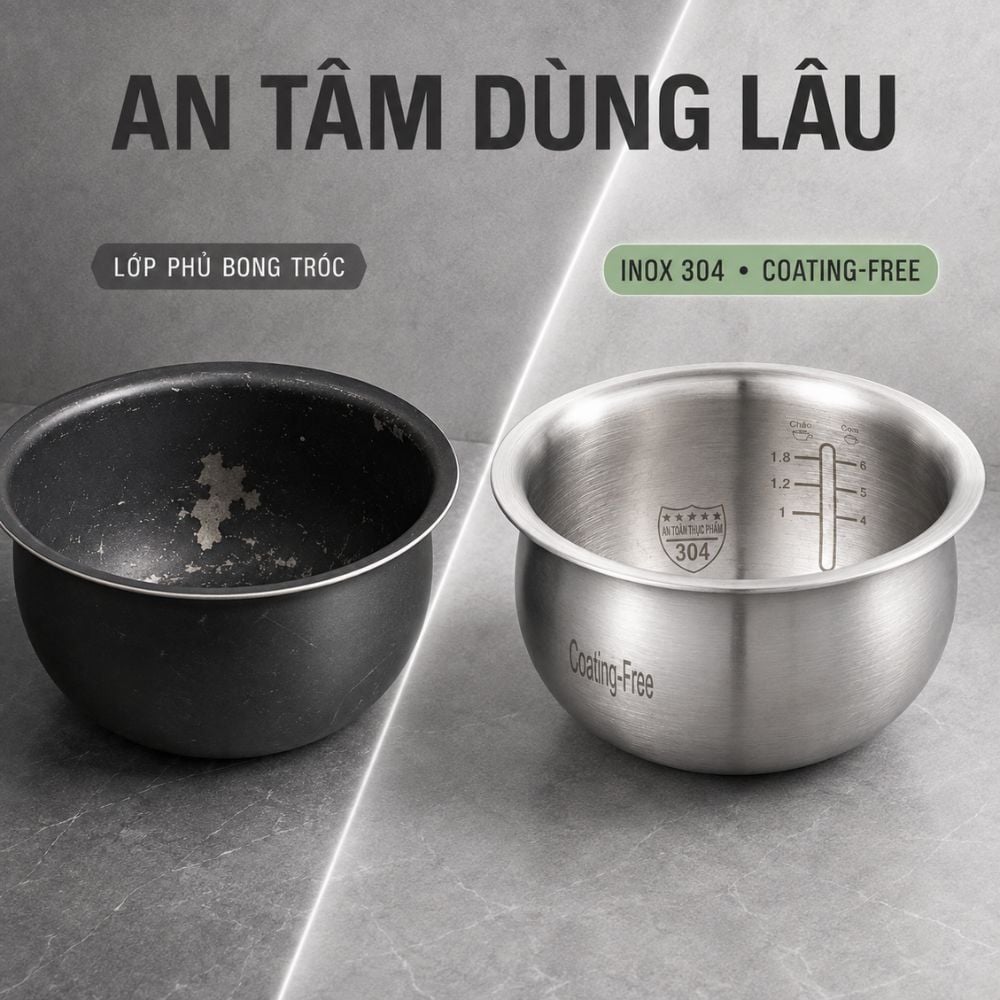 Hình ảnh chi tiết: Nồi cơm điện lòng inox 304 Mishio MK451 / MK452 (1,2 / 1,8L) không phủ chống dính