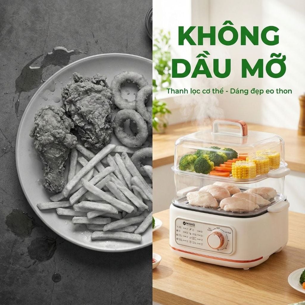 Nồi lẩu hấp thủy nhiệt Mishio MK382 khay hấp inox 304