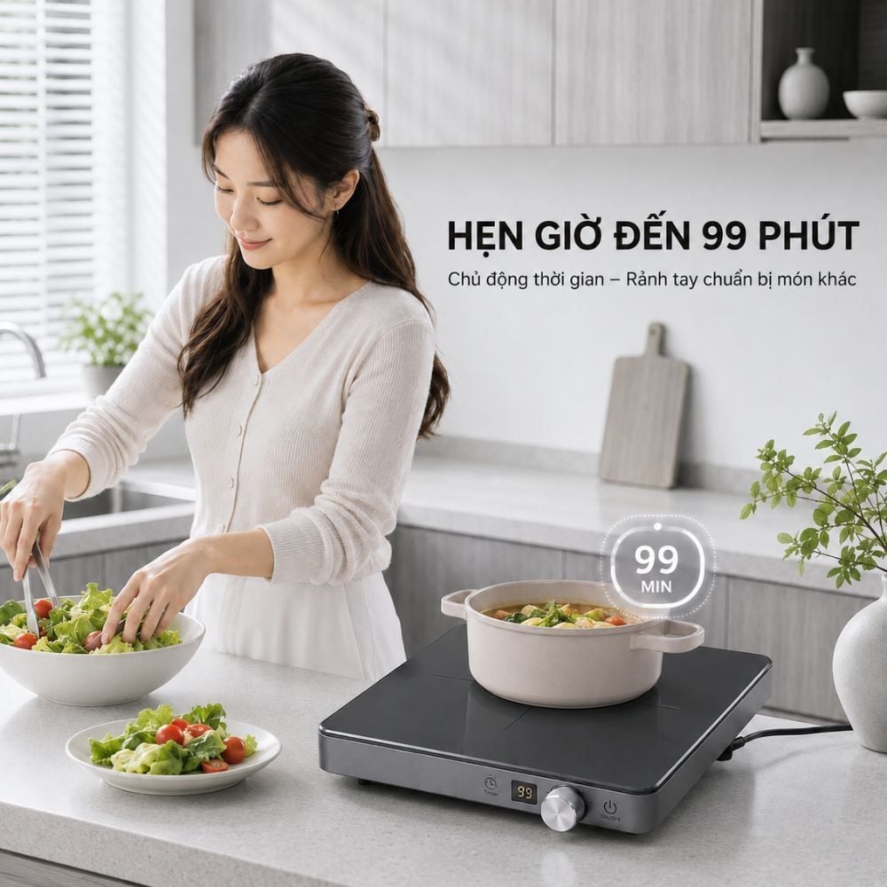 Bếp Từ Đơn Mishio MK448 Công Suất 2000W - Mặt Kính Kanger Hạng A