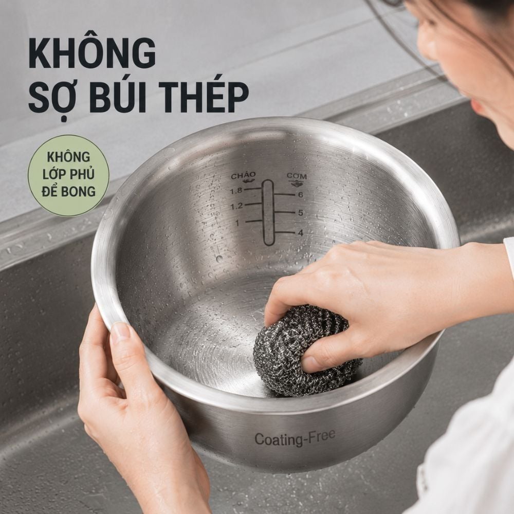 Hình ảnh chi tiết: Nồi cơm điện lòng inox 304 Mishio MK451 / MK452 (1,2 / 1,8L) không phủ chống dính
