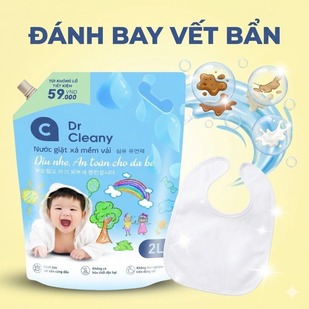 Nước Giặt Cho Bé Dr. Cleany 2kg - Dịu Nhẹ, An Toàn Cho Da Nhạy Cảm | Công Nghệ Hàn Quốc MK