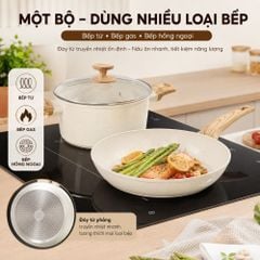 Bộ Nồi Chảo Chống Dính 21 Món Mishio MK469 – Trắng Kem Thanh Lịch, An Toàn Chuẩn FDA