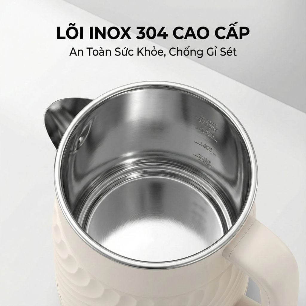 Bình Đun có chức năng giữ nhiệt 1.7 Lít Mishio MK385 inox 304