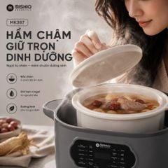 Nồi nấu chậm lòng sứ 3L Mishio MK397 kèm xửng hấp và 4 thố sứ tiện lợi không lo cháy khét hay bong tróc chống dính