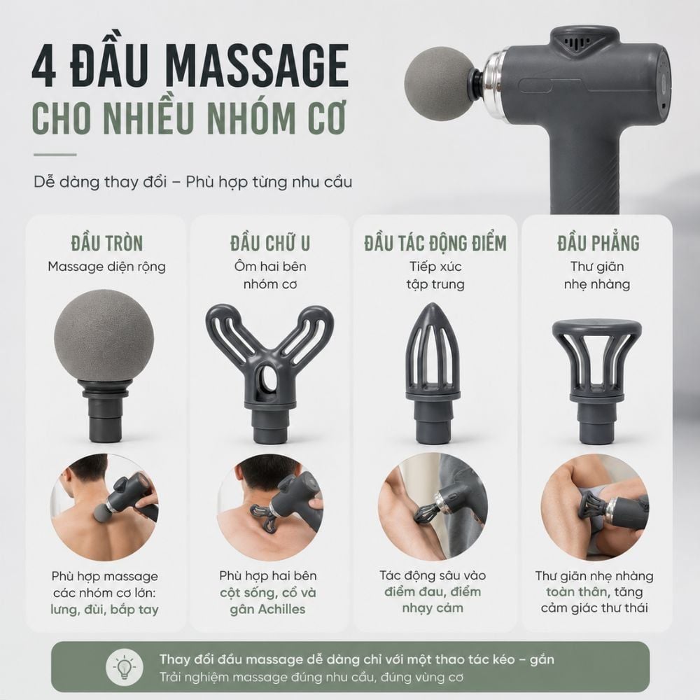 Súng Massage Cầm Tay KACHI MK466 Công Suất 20W - 4 Đầu Massage Giảm Đau Cơ Sâu