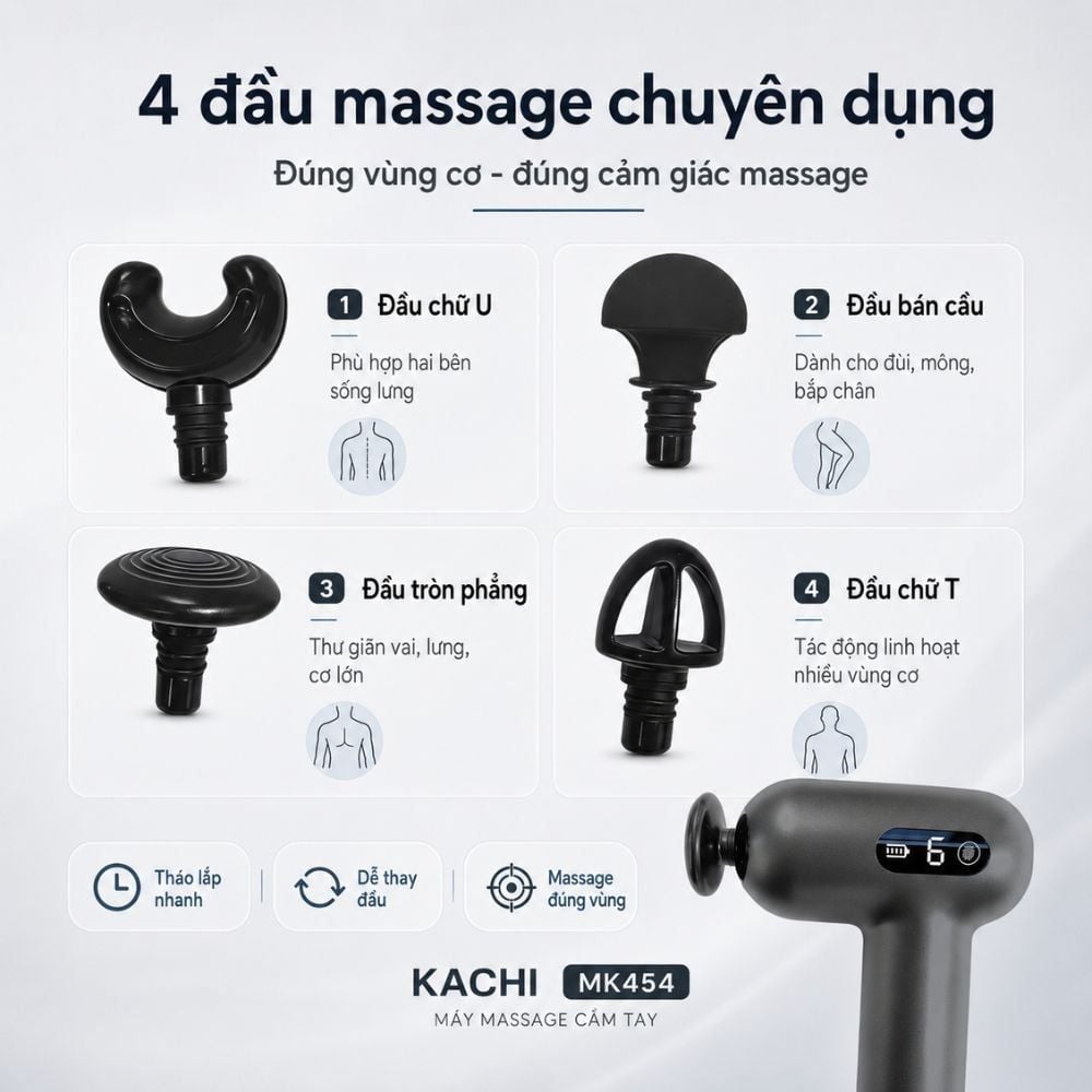 Súng Massage Cầm Tay Kachi MK454 – Giải Pháp Thư Giãn Cơ Chuyên Sâu & Thông Minh