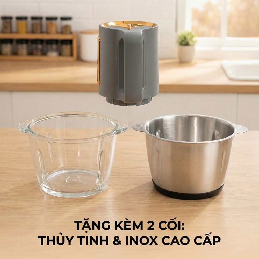Máy Xay Thực Phẩm Đa Năng Mishio MK444 (2.0L) - Cối Thủy Tinh tặng cối Inox 304 Phân Loại Thực Phẩm Sống Chín