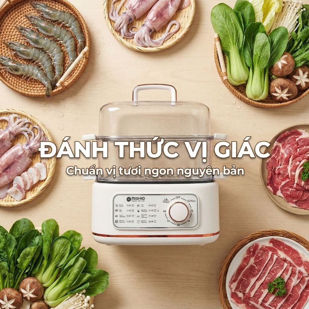 Nồi lẩu hấp thủy nhiệt Mishio MK382 khay hấp inox 304