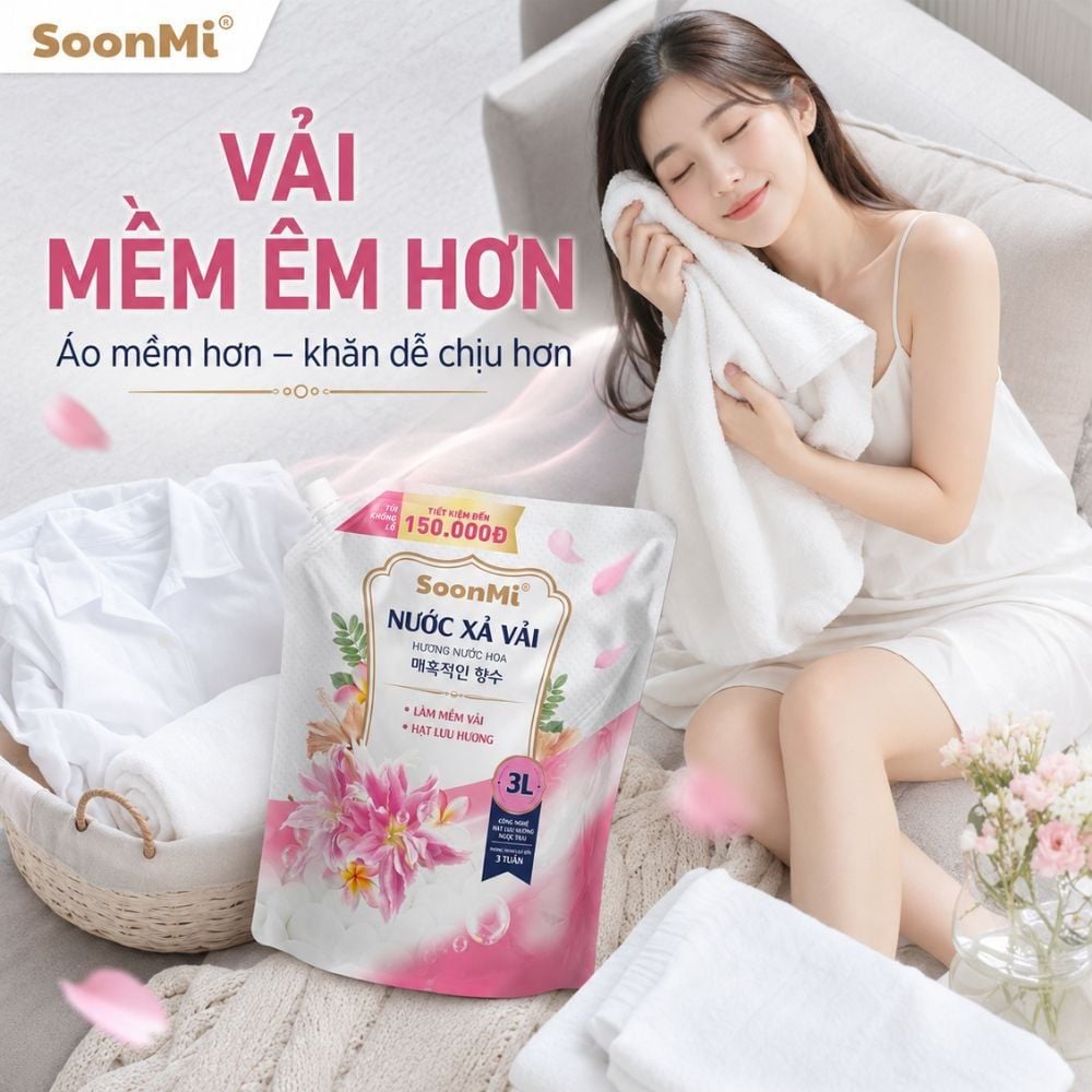 Nước Xả Soonmi 3kg: Bí Quyết Quần Áo Mềm Mại, Ngát Hương Suốt 3 Tuần MK