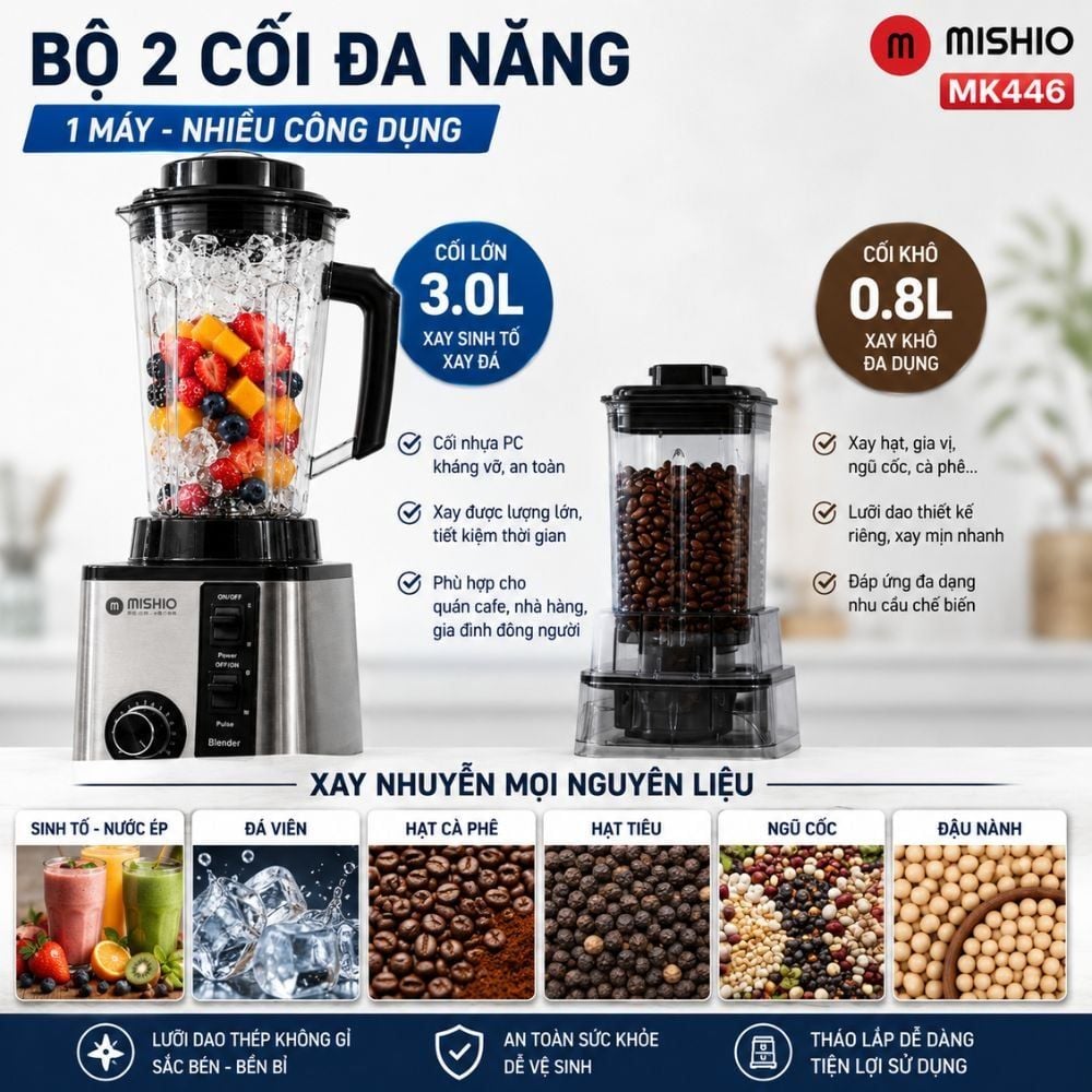 Máy Xay Sinh Tố Công Nghiệp Đa Năng Mishio MK446 (3.0L) - Công Suất 800W