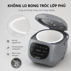 Nồi cơm điện lòng sứ dưỡng sinh Mishio MK365 chống dính tự nhiên trọn đời không bong tróc