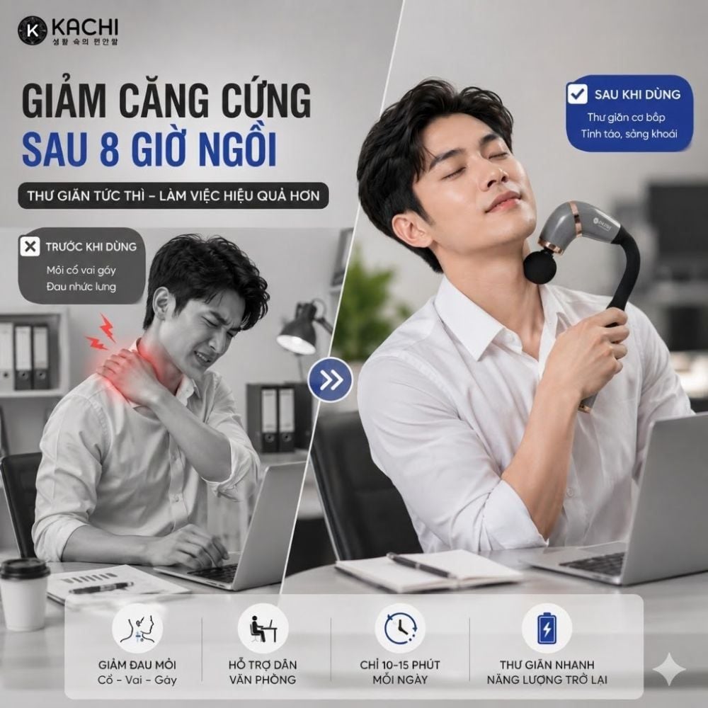 Gậy Massage Kachi MK405 – Súng Massage Cầm Tay Có Tay Nối Dài, Thư Giãn Sâu Từng Nhóm Cơ