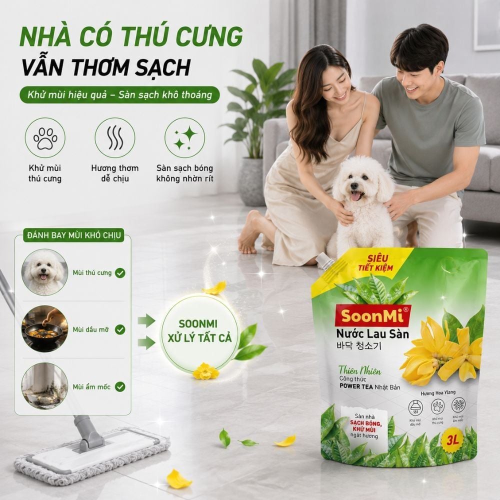 Nước Lau Sàn Soonmi 3kg Dạng Túi - Sạch Bóng, Khử Khuẩn, Thơm Mát MK