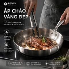 Chảo Inox đáy từ 3 Lớp Mishio (Size 22, 24, 26, 28, 30cm) MK433, MK434, MK435, MK436, MK437 – Đúc Nguyên Khối, Đáy Từ, An Toàn Vượt Trội
