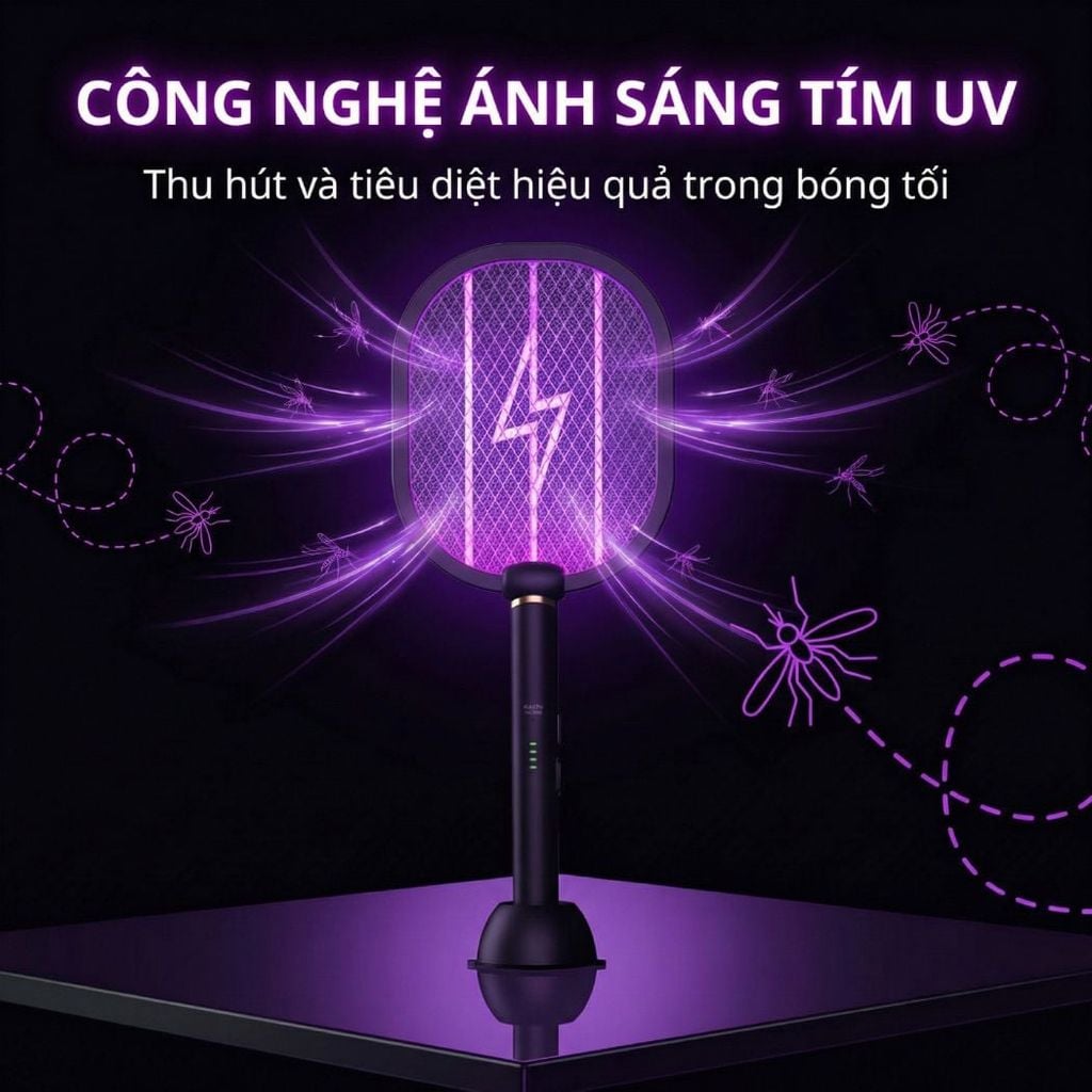 Đèn muỗi có chức năng vợt muỗi Kachi MK386 với đế sạc tích hợp