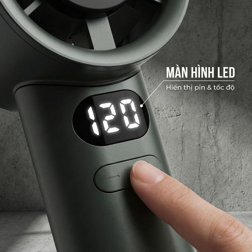Quạt Cầm Tay Kachi MK442 – 120 Cấp Độ Gió Tuabin, Màn Hình LED Hiển Thị Pin, Bảo Hành 18 Tháng