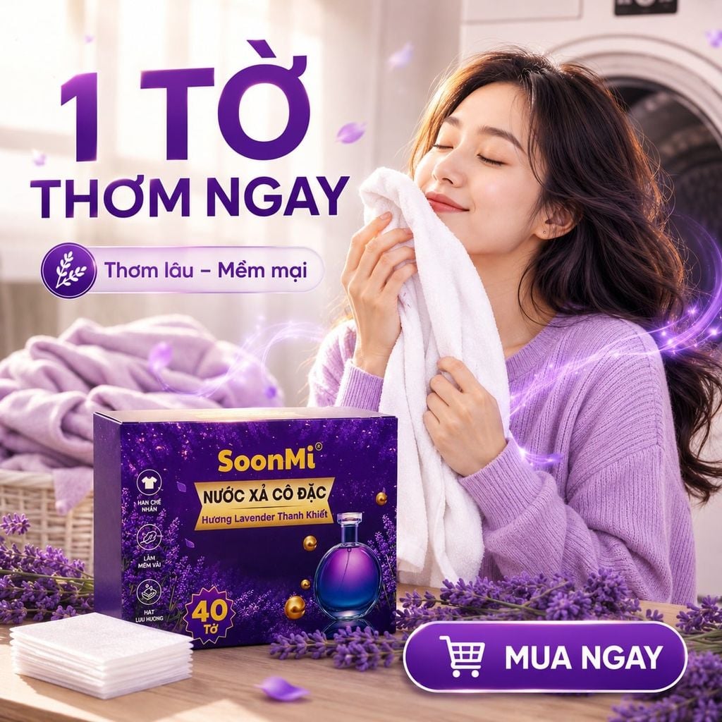 Nước xả cô đặc - Giấy Thơm Quần Áo SoonMi Hương Lavender - Nước Xả Cô Đặc Cho Máy Sấy (Hộp 40 Tờ) MK