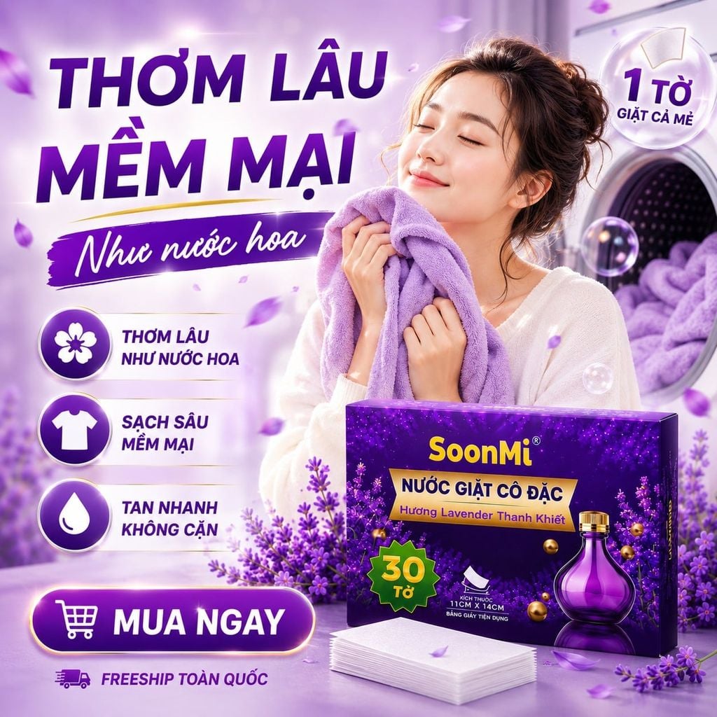 Nước Giặt Cô Đặc SoonMi Hương Lavender - Công Nghệ Giặt Tẩy Thế Hệ Mới (Hộp 30 Tờ) MK