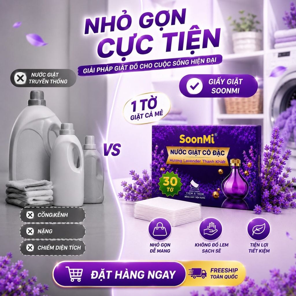 Nước Giặt Cô Đặc SoonMi Hương Lavender - Công Nghệ Giặt Tẩy Thế Hệ Mới (Hộp 30 Tờ) MK