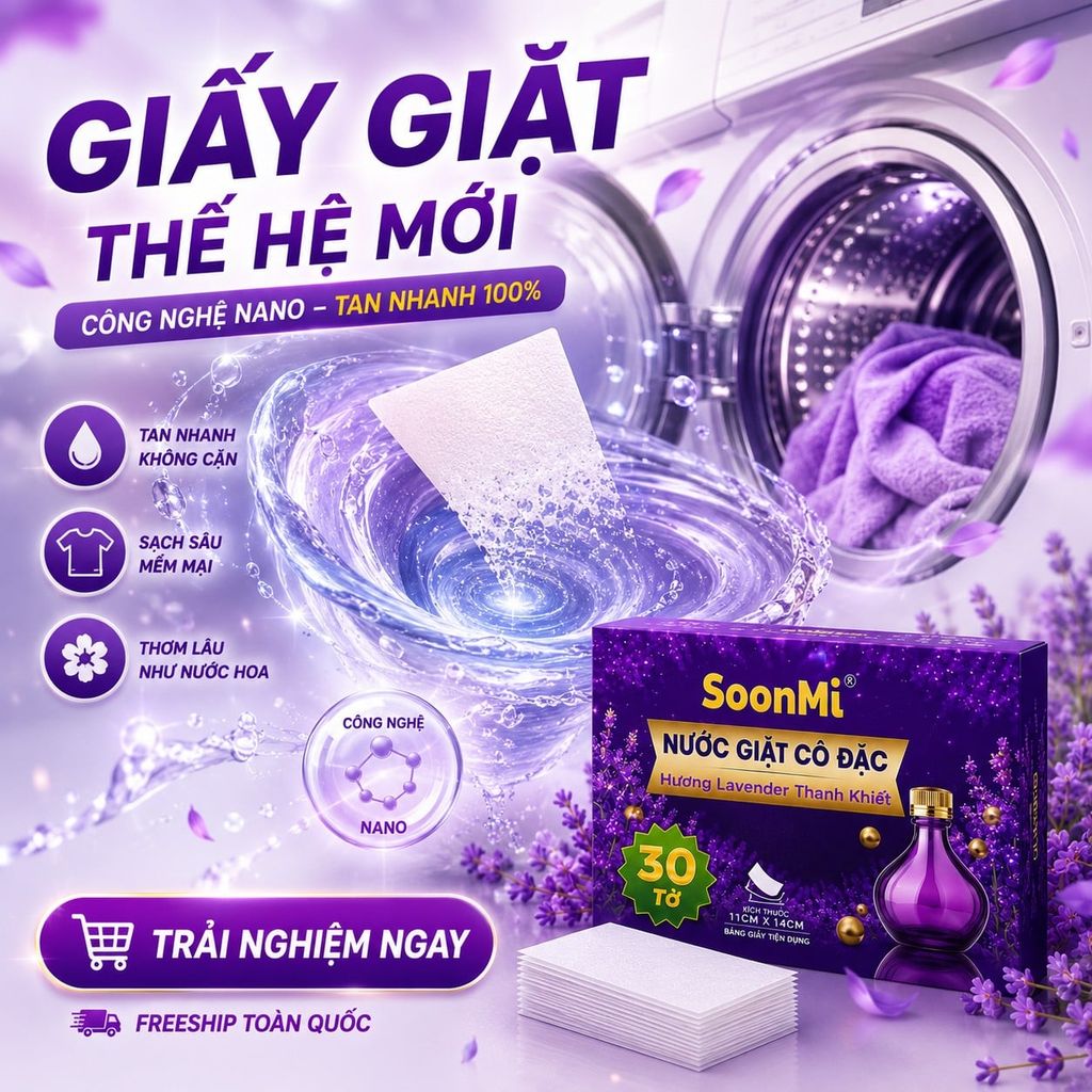 Hình ảnh chi tiết: Nước Giặt Cô Đặc SoonMi Hương Lavender – Công Nghệ Giặt Tẩy Thế Hệ Mới (Hộp 30 Tờ) MK