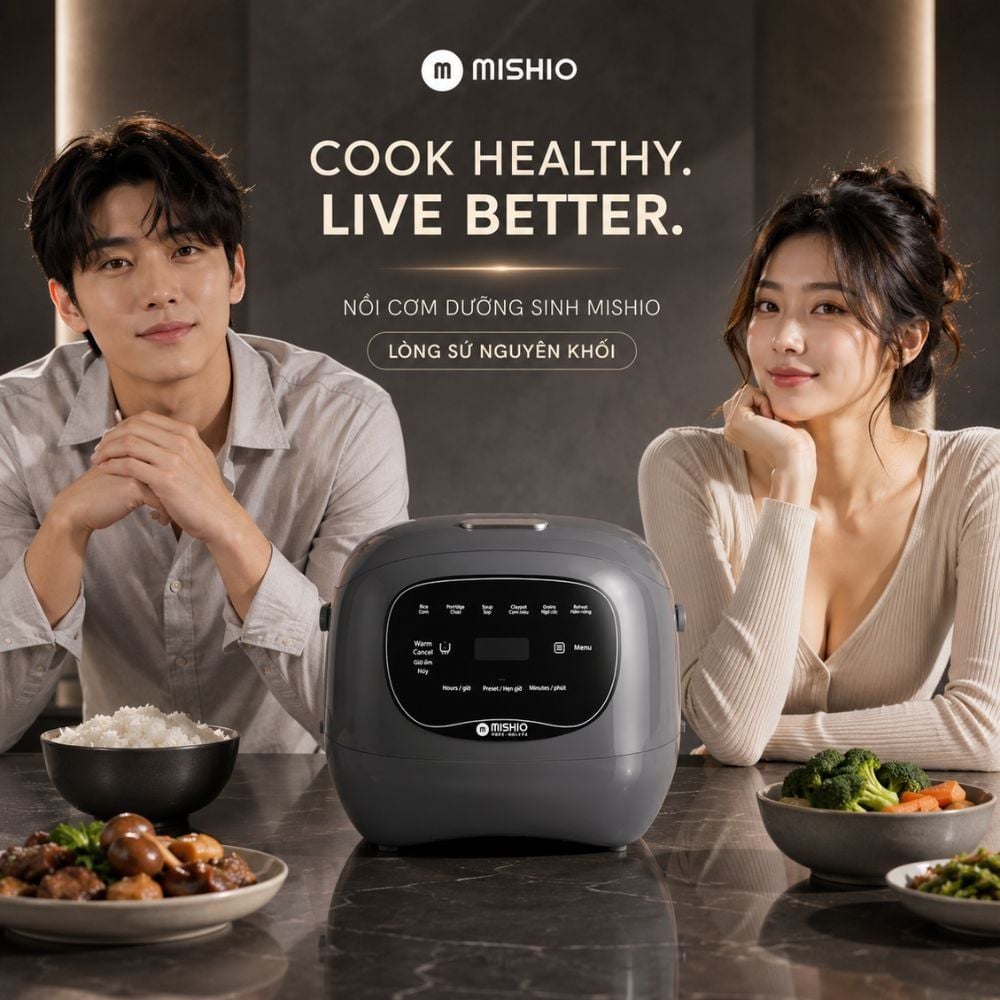 Hình ảnh chi tiết: Nồi cơm điện lòng sứ dưỡng sinh Mishio MK365 chống dính tự nhiên trọn đời không bong tróc