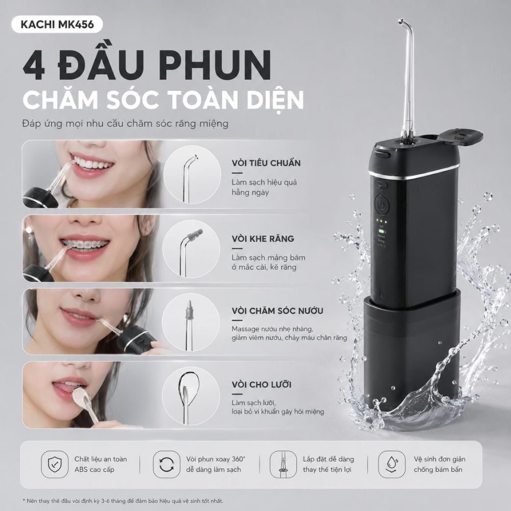 Máy Tăm Nước Không Dây Kachi MK456 – Giải Pháp Chăm Sóc Răng Miệng Nhỏ Gọn Bỏ Túi Dễ Dàng