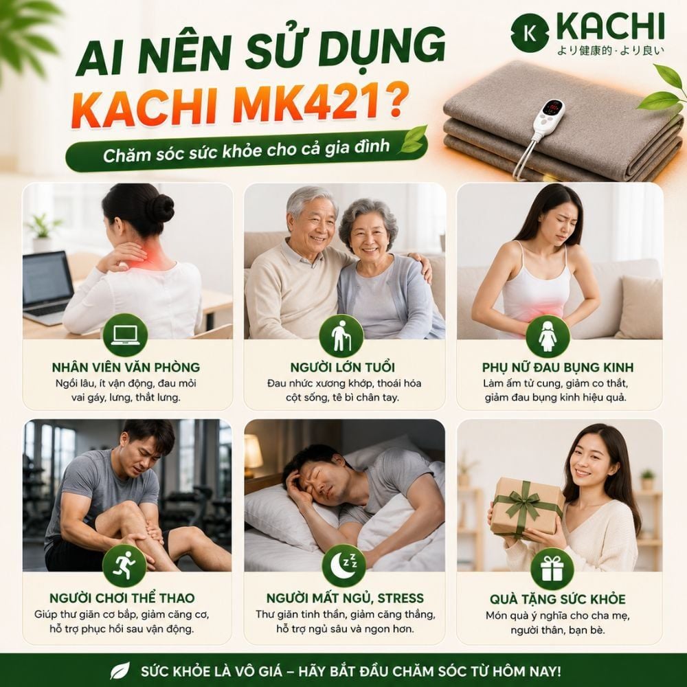 Thảm Chườm Nóng Ngải Cứu Đông Y Kachi MK421 - Giảm Đau Lưng, Vai Gáy Nhanh Chóng Tại Nhà
