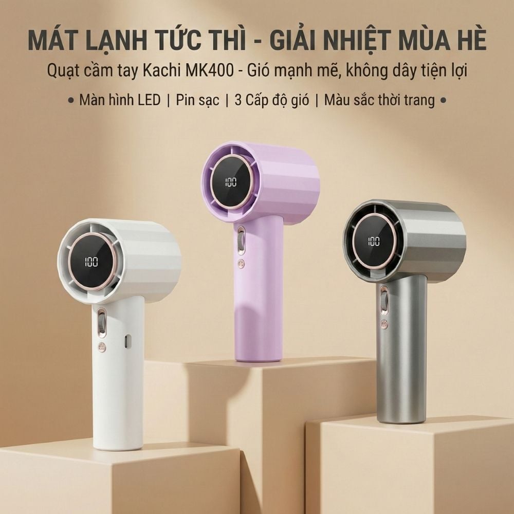 Quạt cầm tay mini Kachi MK400 pin khoẻ 100 cấp độ gió