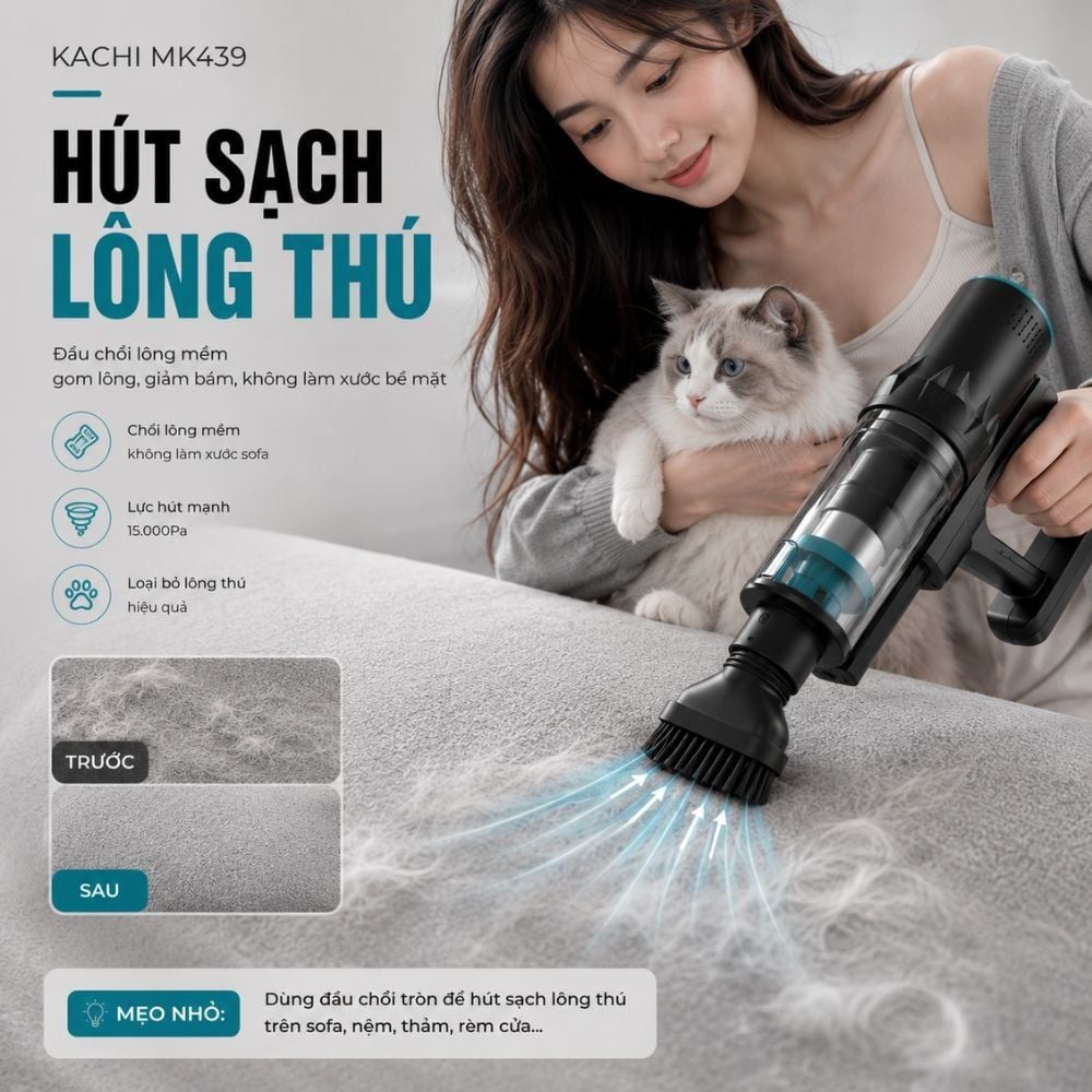 Máy Hút Bụi Cầm Tay Kachi MK439 – Lực Hút Mạnh 15.000Pa, Gọn Nhẹ, Hiệu Quả Tối Ưu