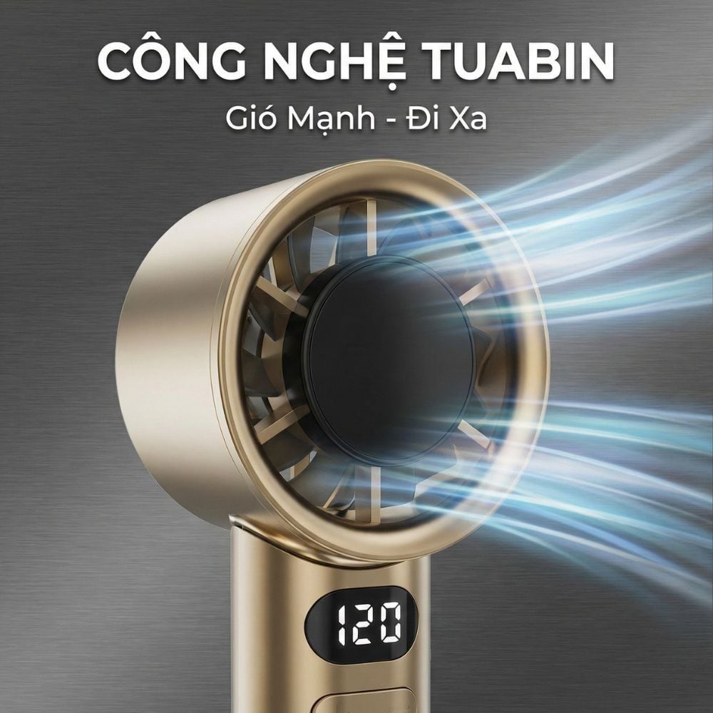 Quạt Cầm Tay Kachi MK442 – 120 Cấp Độ Gió Tuabin, Màn Hình LED Hiển Thị Pin, Bảo Hành 18 Tháng
