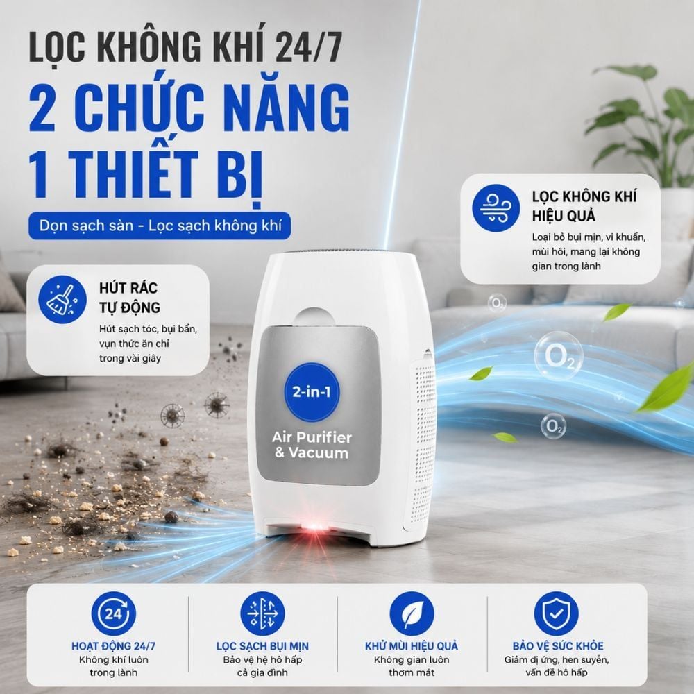 Trạm Hút Rác Quét Nhà Tự Động Kachi MK888: Tích Hợp Máy Lọc Không Khí, Hút Lông Thú Cưng & Hút Tóc Chuyên Dụng
