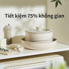 Bộ 3 Nồi Chảo Đá Gốm Chống Dính Mishio 5 Món - Tay Cầm Tháo Rời, Không Chứa PFAS/PTFE/PFOA, Dùng Mọi Loại Bếp MK