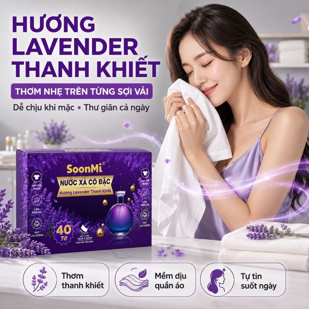 Nước xả cô đặc - Giấy Thơm Quần Áo SoonMi Hương Lavender - Nước Xả Cô Đặc Cho Máy Sấy (Hộp 40 Tờ) MK