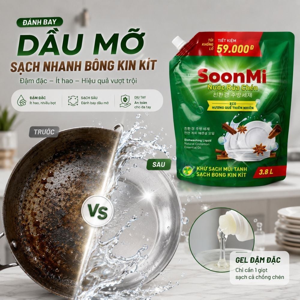 Hình ảnh chi tiết: Nước rửa chén hương Quế Soonmi túi lớn 4KG – Dung tích 3.8L MK