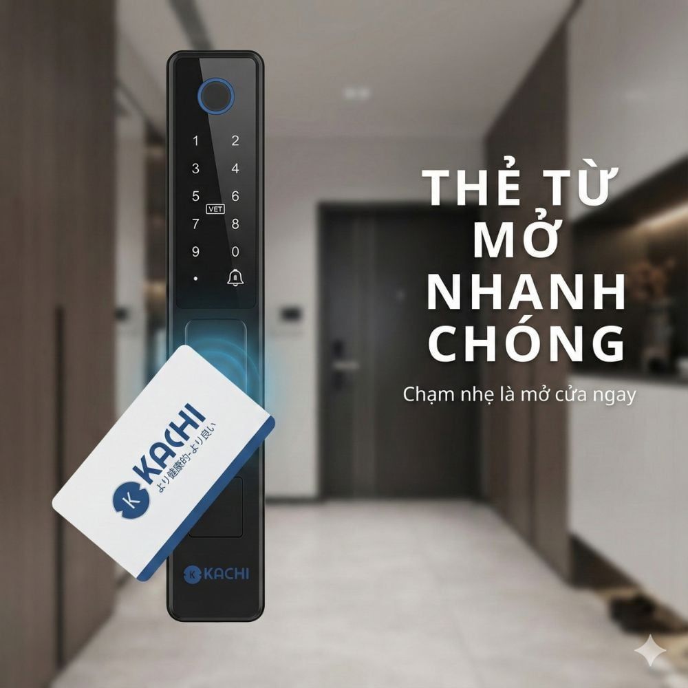 Khóa Thông Minh Kachi MK42 - Chuyên Dụng Cửa Nhôm Xingfa, Cửa Kính | Mở Khóa Qua App Tuya, Vân Tay, Thẻ Từ | Chống Nước IP65