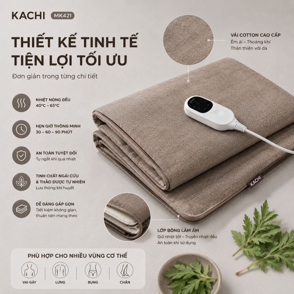 Thảm Chườm Nóng Ngải Cứu Đông Y Kachi MK421 - Giảm Đau Lưng, Vai Gáy Nhanh Chóng Tại Nhà
