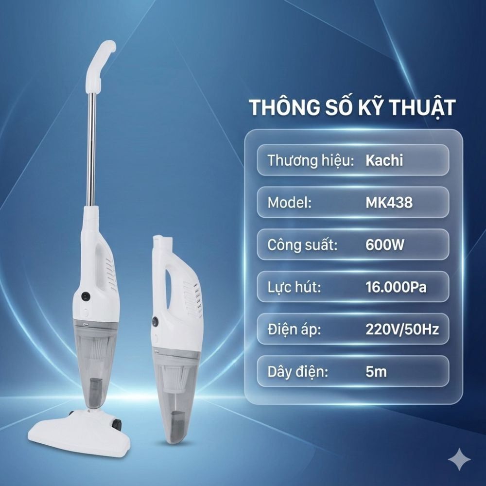 Máy Hút Bụi Cầm Tay Kachi MK438 600W - Lực Hút Mạnh Mẽ, Thiết Kế Linh Hoạt, Sạch Mọi Ngóc Ngách