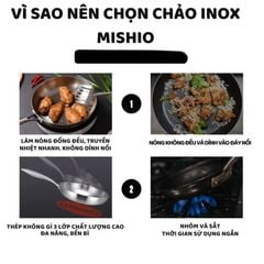 Chảo Inox đáy từ 3 Lớp Mishio (Size 22, 24, 26, 28, 30cm) MK433, MK434, MK435, MK436, MK437 – Đúc Nguyên Khối, Đáy Từ, An Toàn Vượt Trội