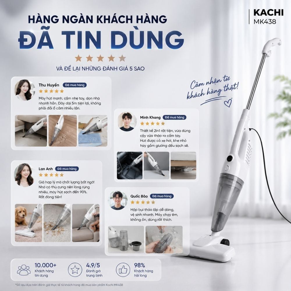 Máy Hút Bụi Cầm Tay Kachi MK438 600W - Lực Hút Mạnh Mẽ, Thiết Kế Linh Hoạt, Sạch Mọi Ngóc Ngách