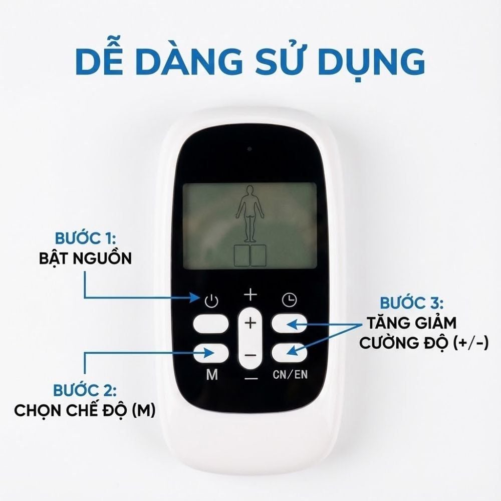 Máy Massage Xung Điện 4 Miếng Dán, 15 Mức Cường Độ, 8 Chế Độ, Giảm Đau Nhức, Tăng Cường Tuần Hoàn Máu Kachi MK46