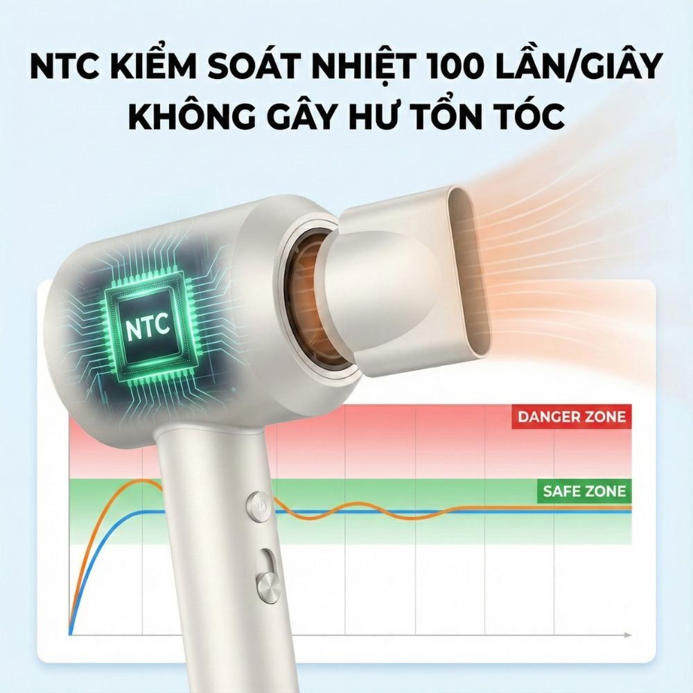 Máy Sấy Tóc Tốc Độ Cao Kachi ION (110.000 vòng/phút) - Sấy Nhanh, Chăm Sóc Tóc Ion Âm, Kiểm Soát Nhiệt NTC