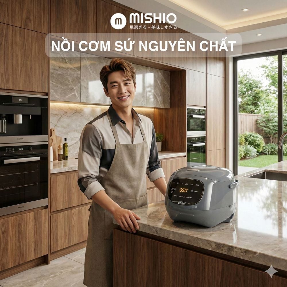 Nồi cơm điện lòng sứ dưỡng sinh 1.2L Mishio MK381