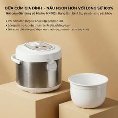 Nồi Cơm Điện Lòng Sứ 1.8Lít Mishio MK402 Không Bong Tróc Men Chống Dính Tự Nhiên