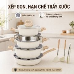 Bộ Nồi Chảo Chống Dính 21 Món Mishio MK469 – Trắng Kem Thanh Lịch, An Toàn Chuẩn FDA