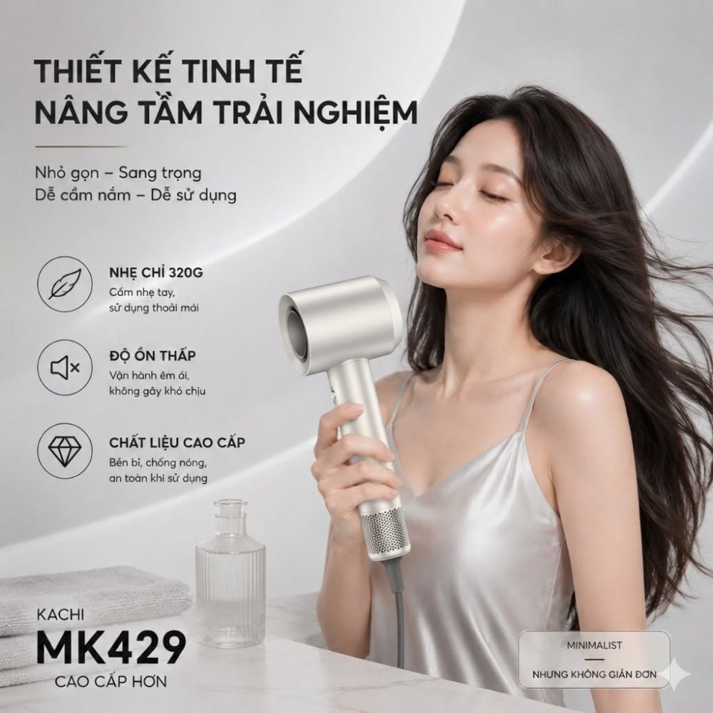 Máy Sấy Tóc Tốc Độ Cao Kachi ION (110.000 vòng/phút) - Sấy Nhanh, Chăm Sóc Tóc Ion Âm, Kiểm Soát Nhiệt NTC