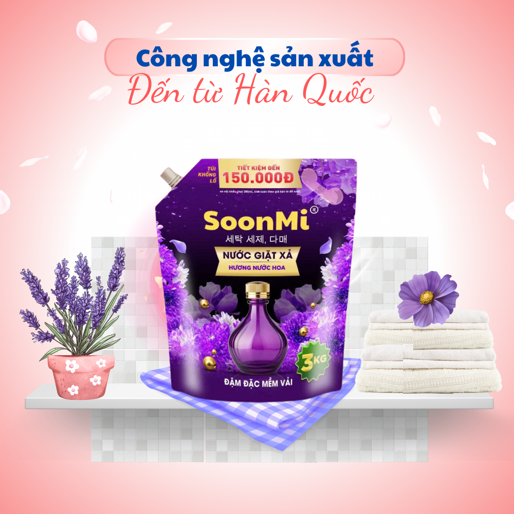 Nước Giặt Xả 2 Trong 1 Soonmi 3kg Đậm Đặc - Công Nghệ Hạt Lưu Hương Ngọc Trai Lên Tới 3 Tuần MK