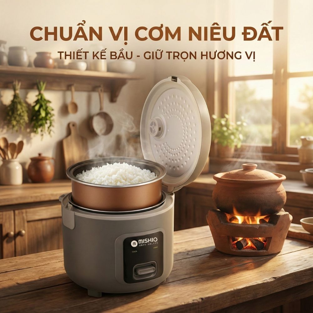 Nồi Cơm Điện Lòng Niêu Mishio MK411 – Dung tích 1 Lít 8