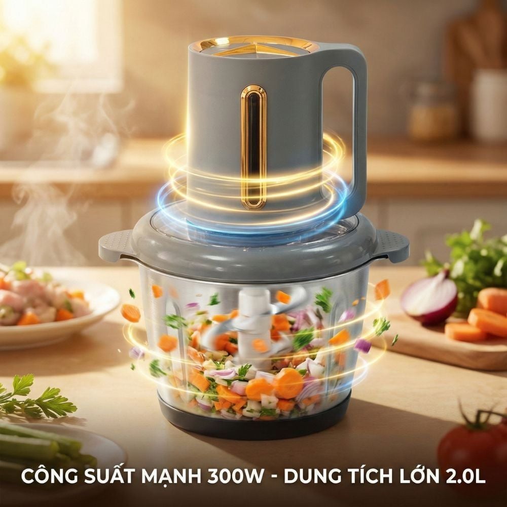 Máy Xay Thực Phẩm Đa Năng Mishio MK444 (2.0L) - Cối Thủy Tinh tặng cối Inox 304 Phân Loại Thực Phẩm Sống Chín