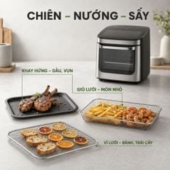 Nồi chiên không dầu Mishio MK474 12L - Cảm ứng, cửa kính quan sát