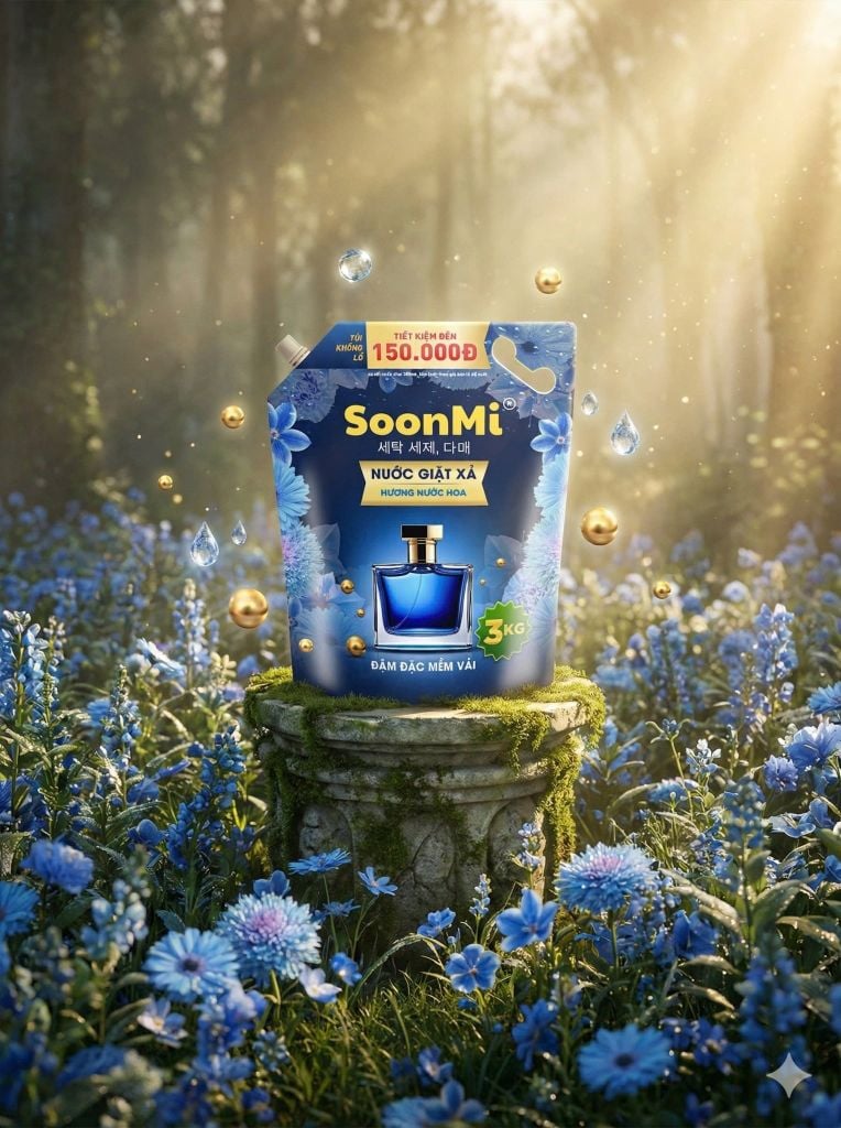 Nước Giặt Xả 2 Trong 1 Soonmi 3kg Đậm Đặc - Công Nghệ Hạt Lưu Hương Ngọc Trai Lên Tới 3 Tuần MK